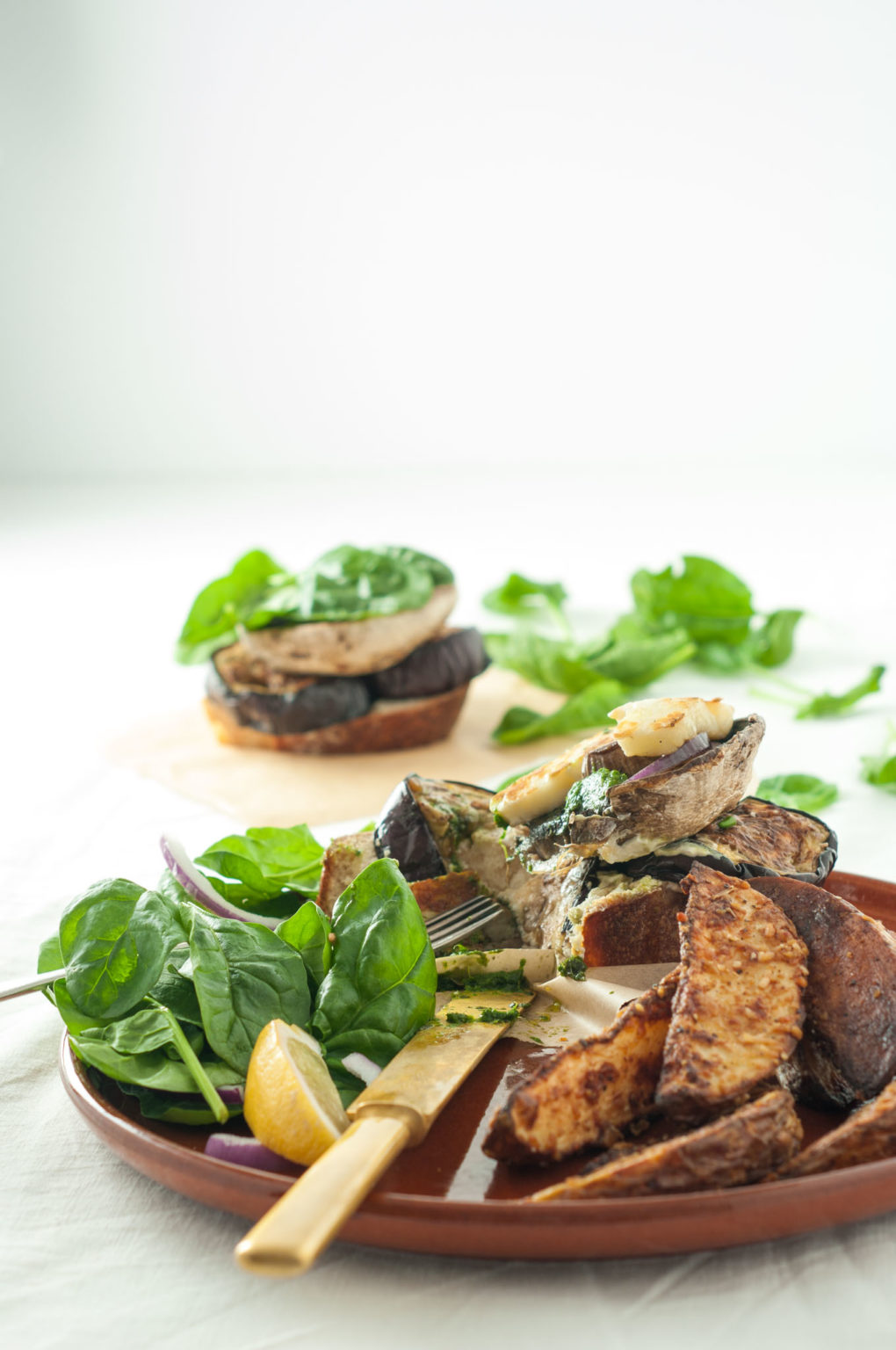 Portobello Mushroom & Aubergine Burgers with Halloumi