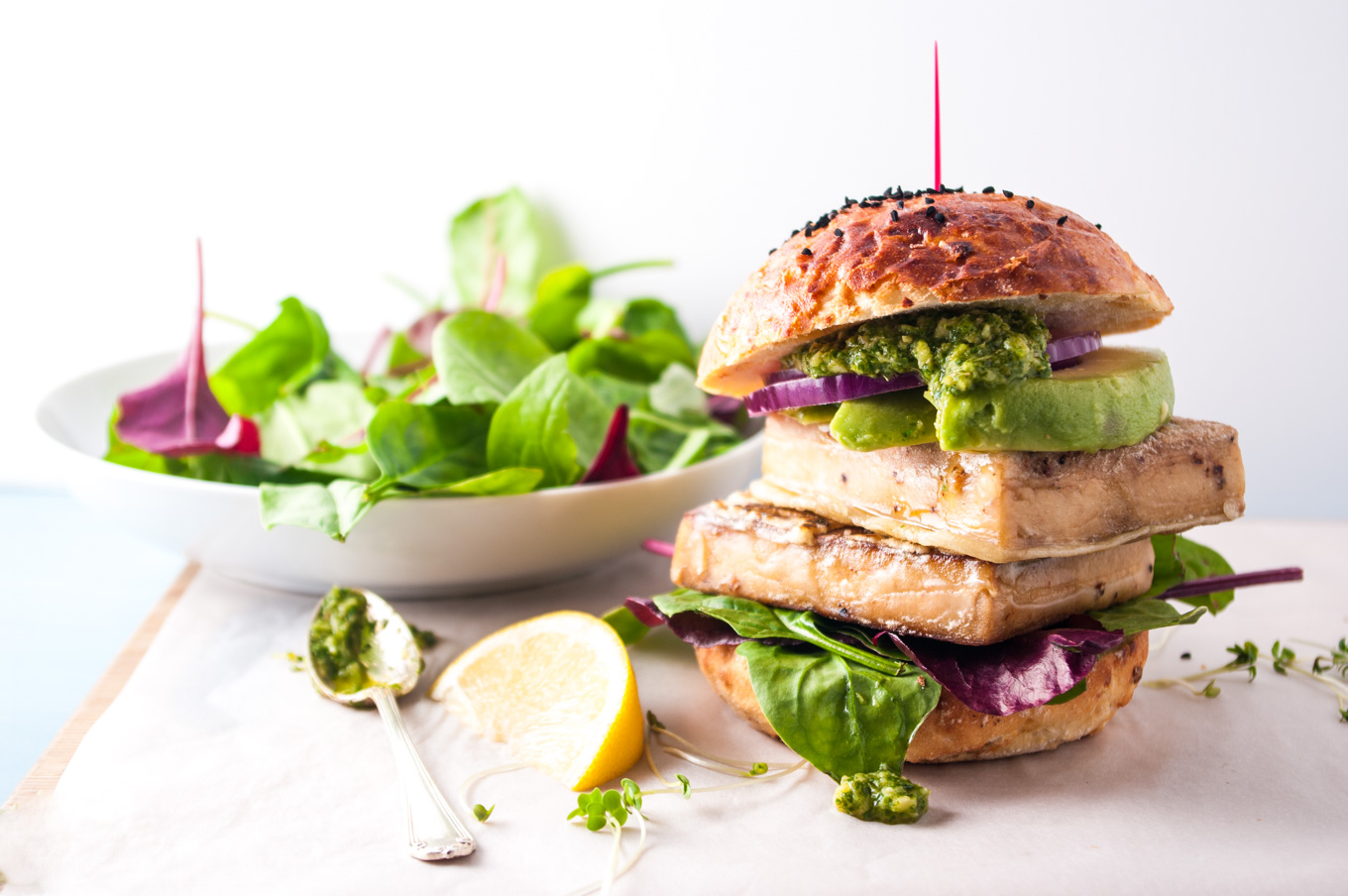 Tofu tempura veggie burgers • Delicious from scratch