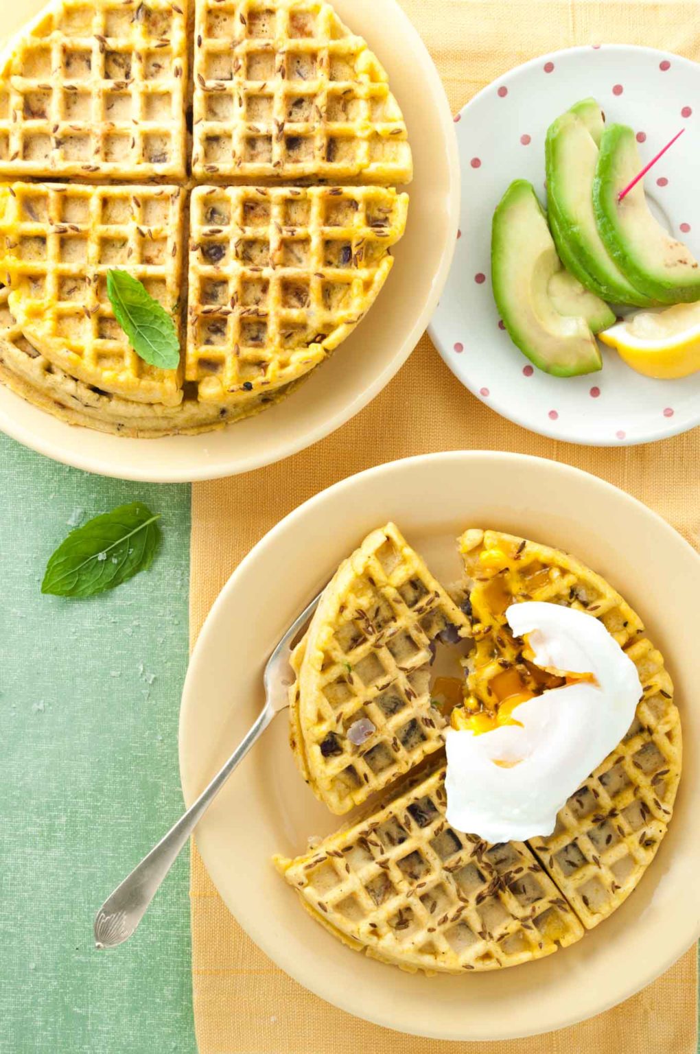 Halloumi onion bhaji waffles • Delicious from scratch