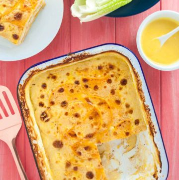 Potato, pumpkin and halloumi gratin recipe from How to Cook Halloumi cookbook by Nancy Anne Harbord. A luxurious gratin recipe with colourful layers of sweet orange pumpkin, salty white halloumi and potato, baked in cream and vegetable stock. By @deliciouscratch | deliciousfromscratch.com