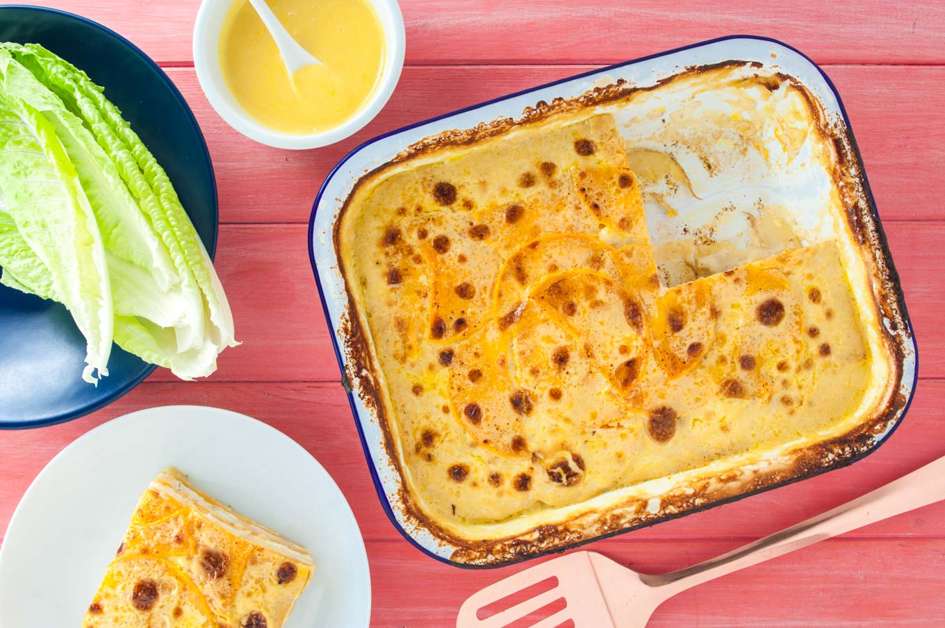 Potato, pumpkin and halloumi gratin • Delicious from scratch