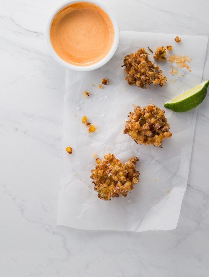 Crispy Thai corn cakes recipe with fresh sweetcorn and lime leaves