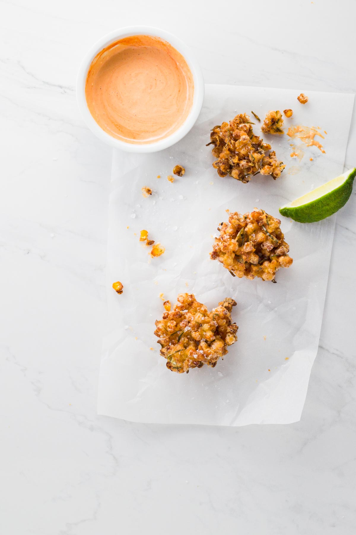 Crispy Thai corn cakes recipe with fresh sweetcorn and lime leaves