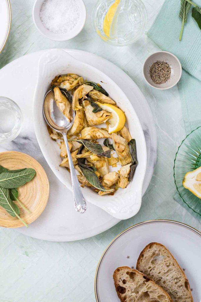 Roasted artichokes with sage and lemon • Delicious from scratch